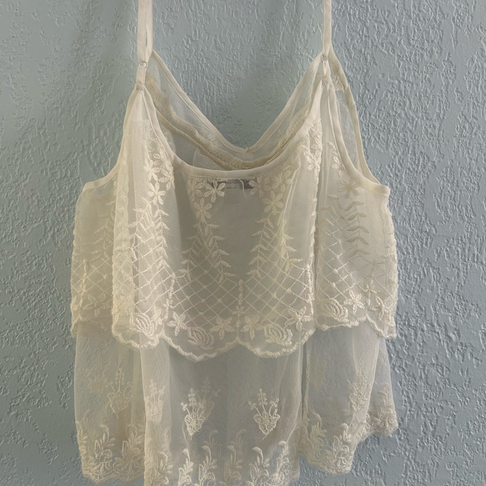 American Eagle Outfitters Cream Sheer Lace Cami – Boho Vintage Festival Style - Picture 4 of 7